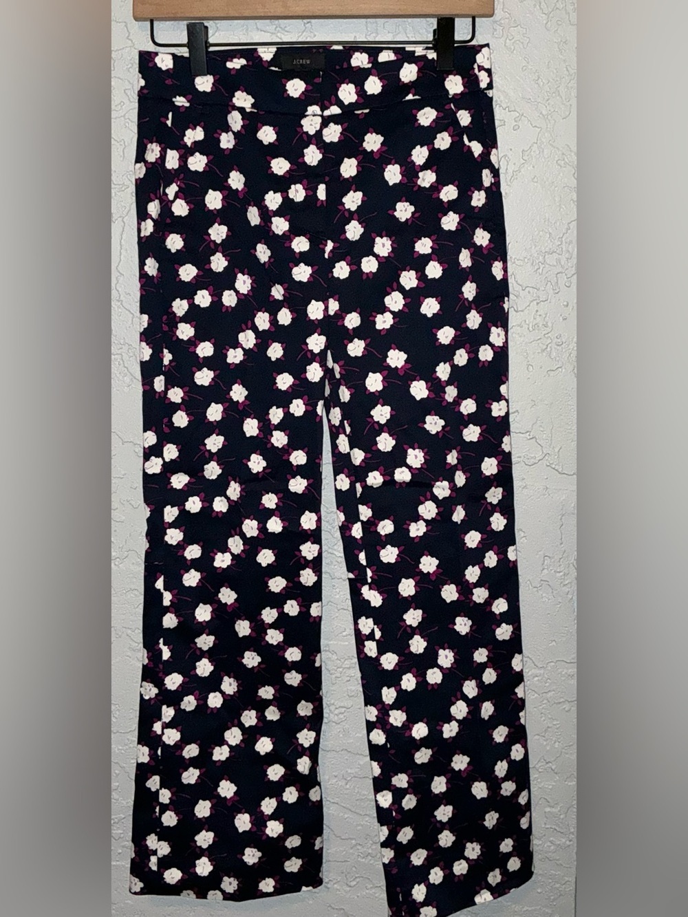 J. Crew Hayden Crop Pants with Navy Blue & White and Pink Floral Print